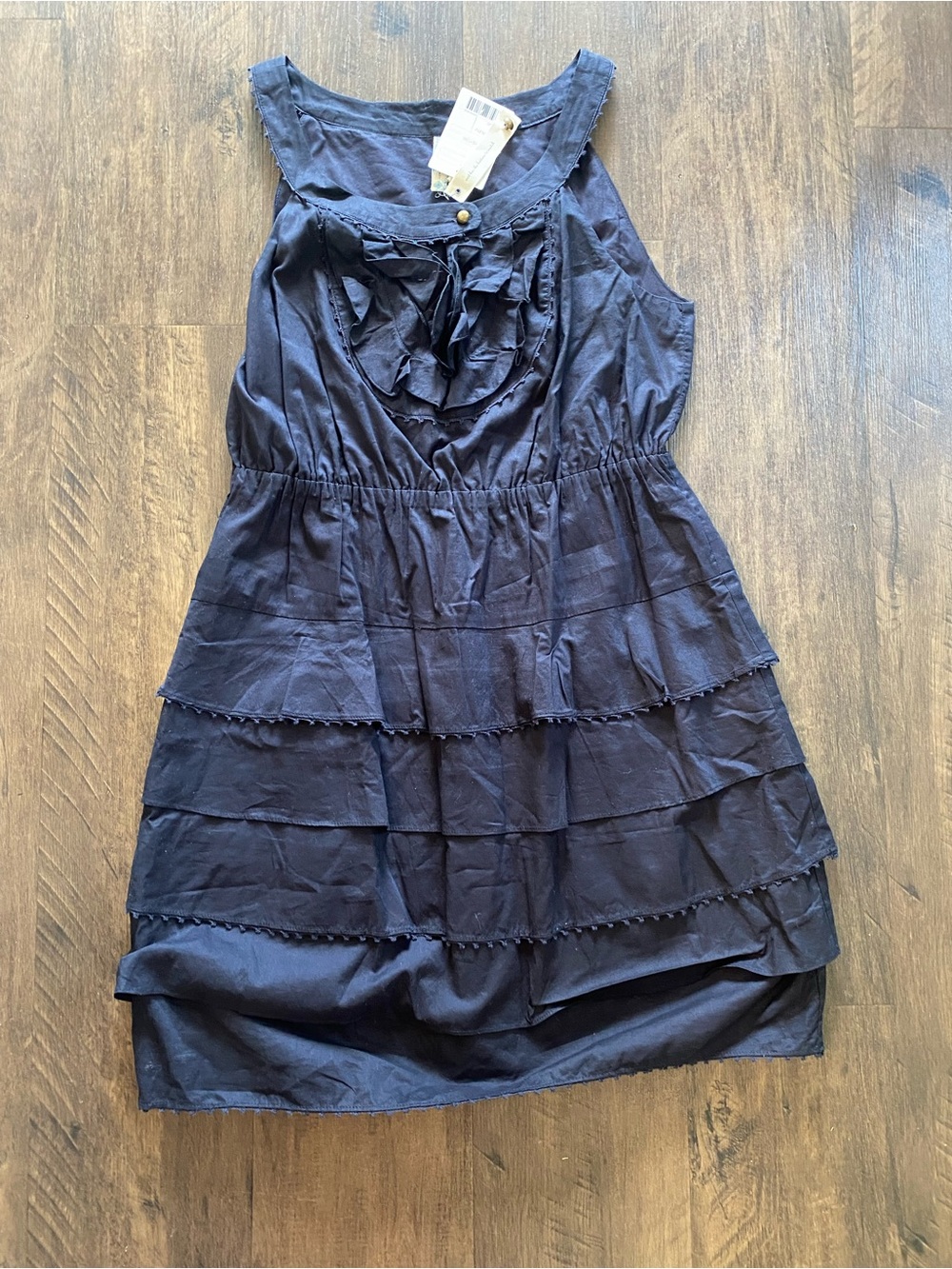 NWT Anthropologie Maeve Navy Blue 100% Cotton Tiered Ruffle Sun Dress Size 10